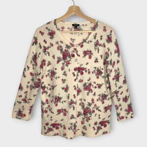 Talbots Cardigan Sweater L Lambs Wool Angora Blend Ivory Rose Sparkly Buttons
